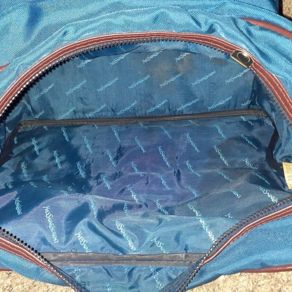 Vintage YVES SAINT LAURENT Travel Bag/Organizer-Men-Blue/Brown-Excellent - Picture 5 of 11